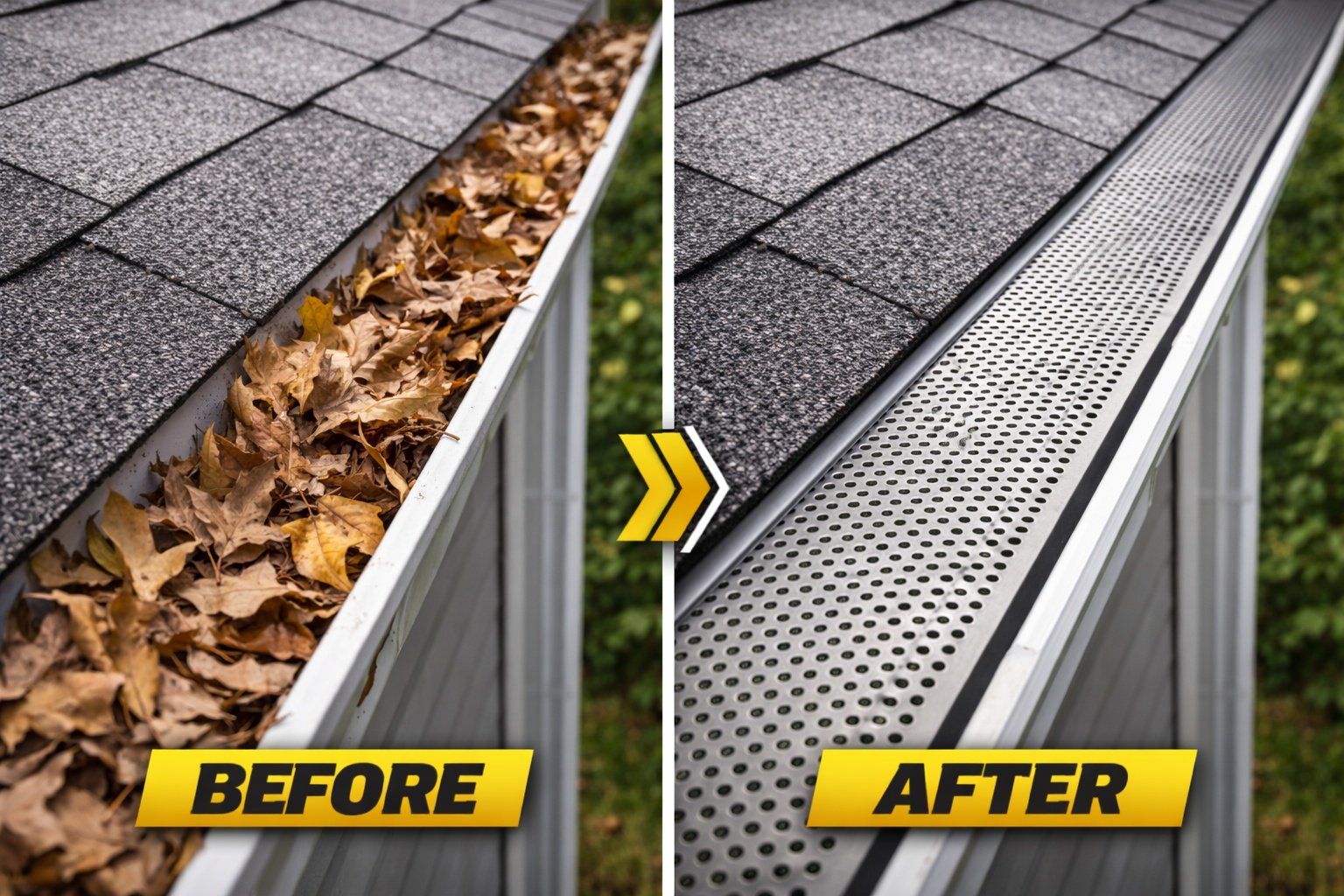 Gutter guards installation before and after