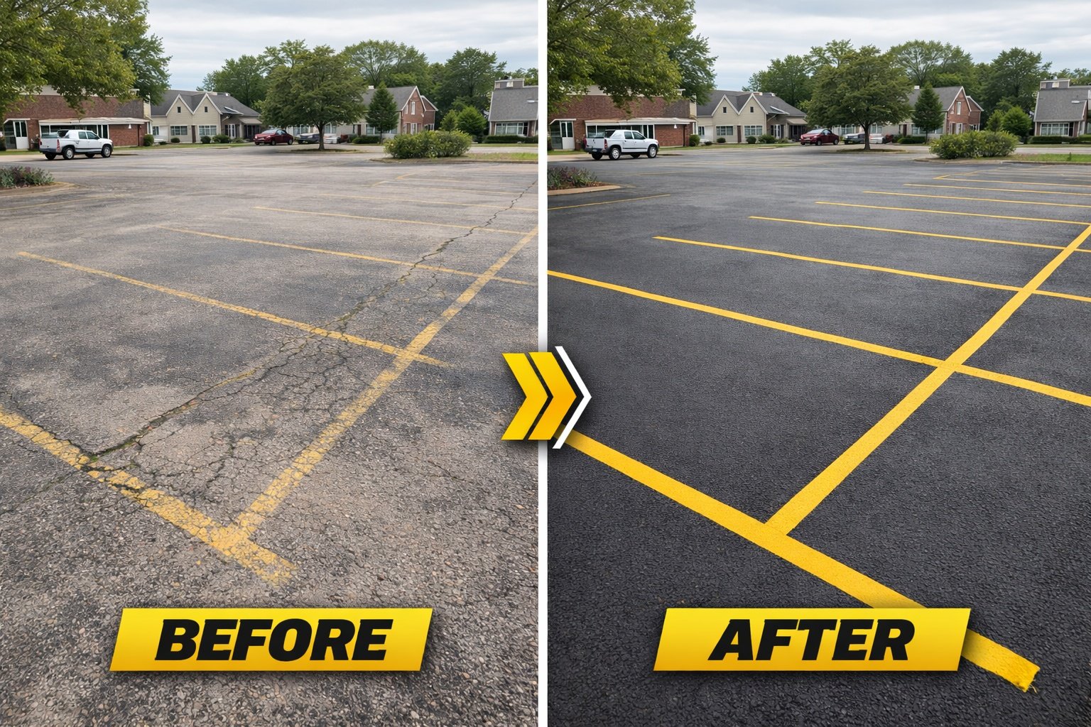 Parking lot striping before and after